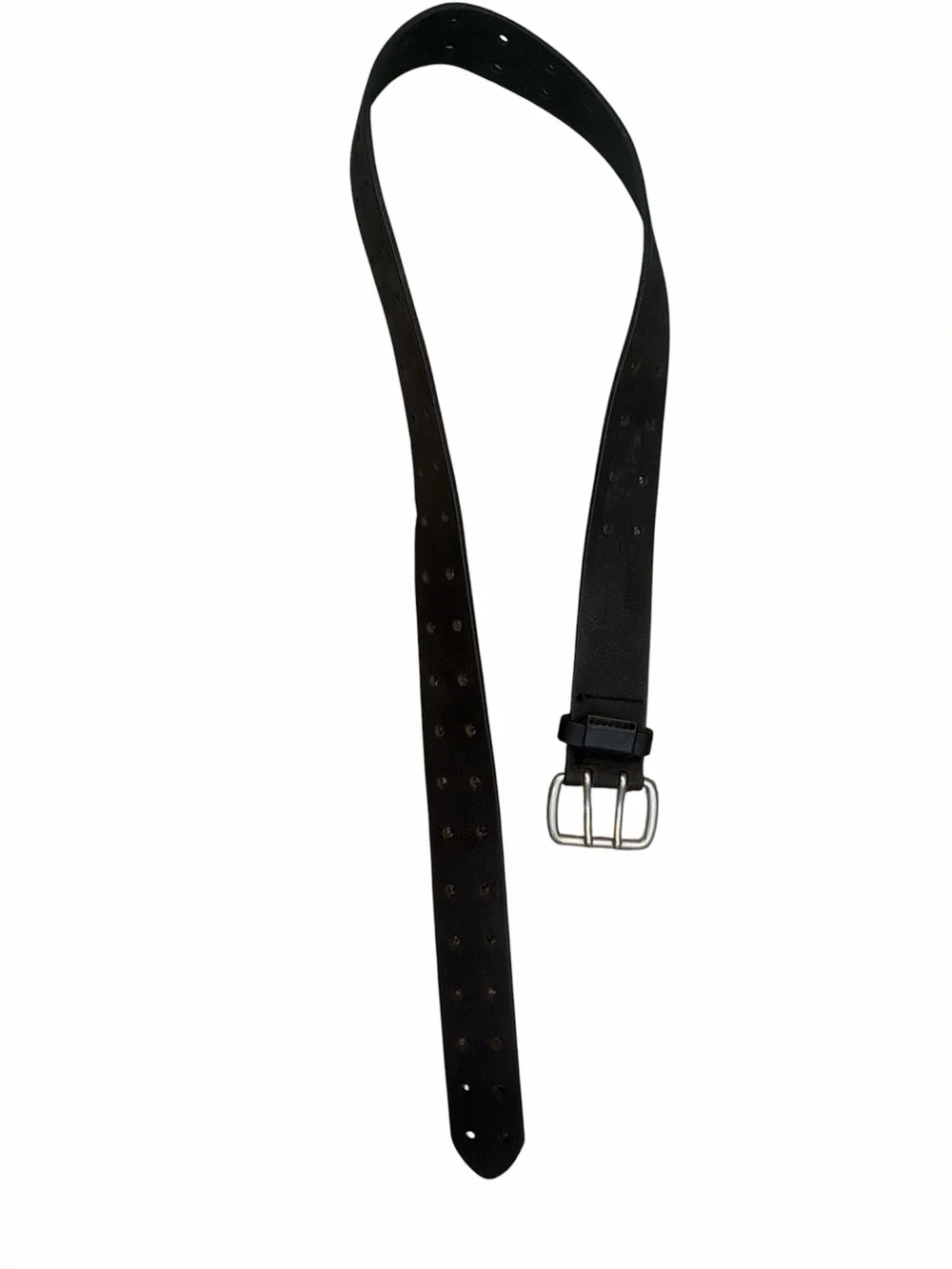 Women’s Black Leather Belt with Silver Buckle